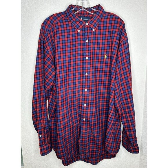 Ralph Lauren Shirt Mens Extra Large Red Blue Plaid Yellow Pony Classic Fit XL - Picture 2 of 12